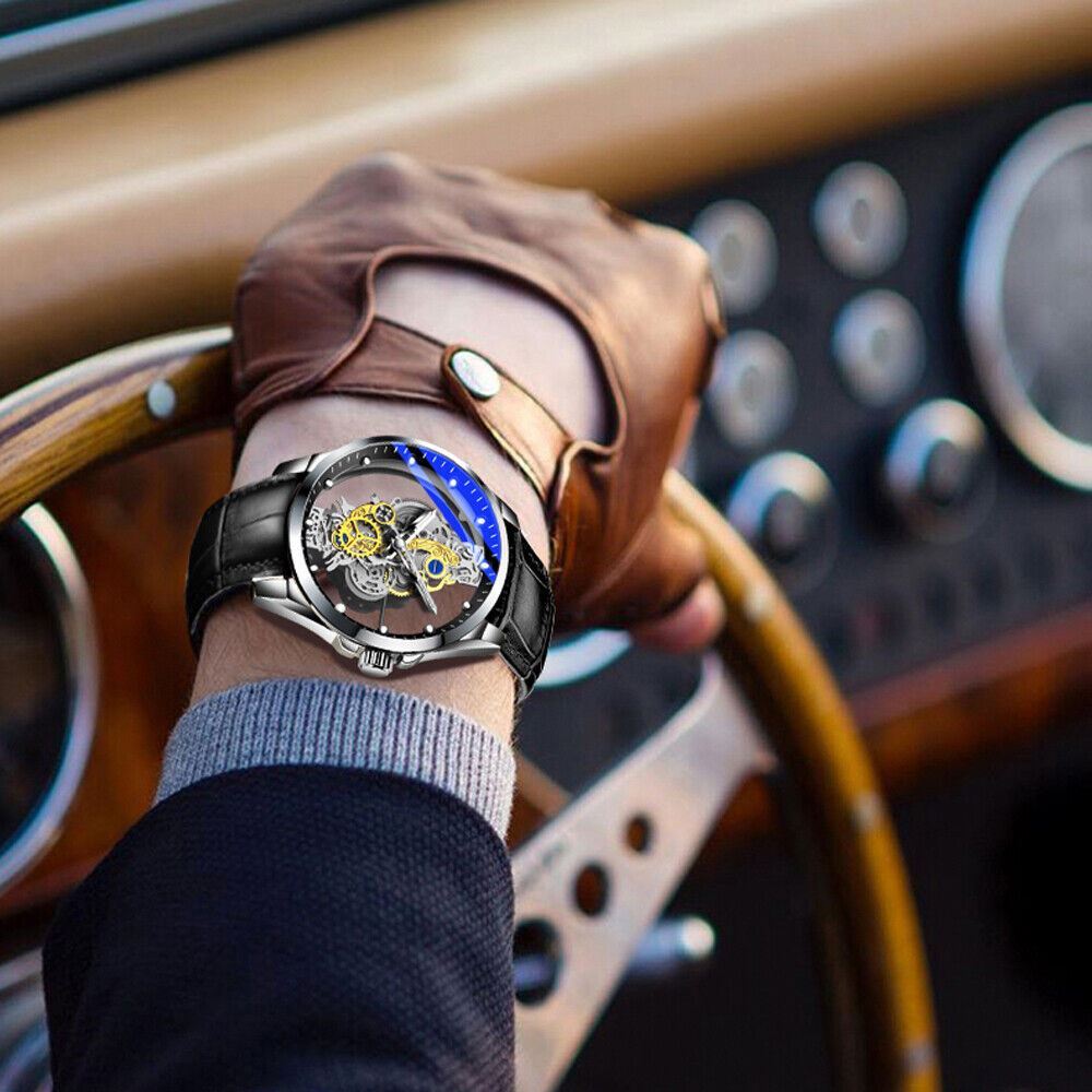 Hollow Skeleton Luxury Men’s Automatic Quartz Stainless Steel Watch Business USA