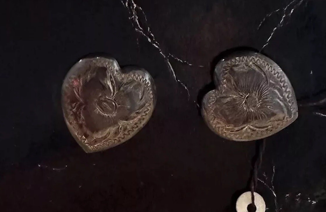 Vintage Sterling Silver Diamond Cut Engraved Heart Shaped Cufflinks Retro Gift