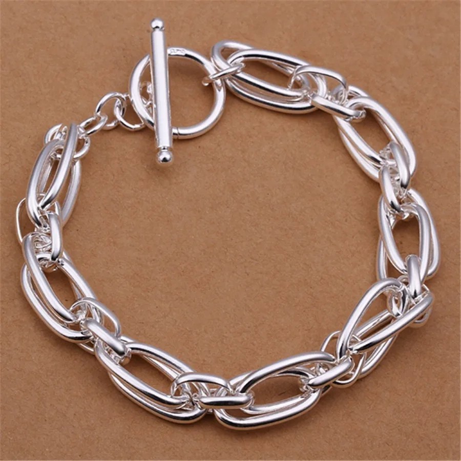 925 Sterling Silver Vintage Stylish Thick Chain Bracelet Elegant Unique Bangle