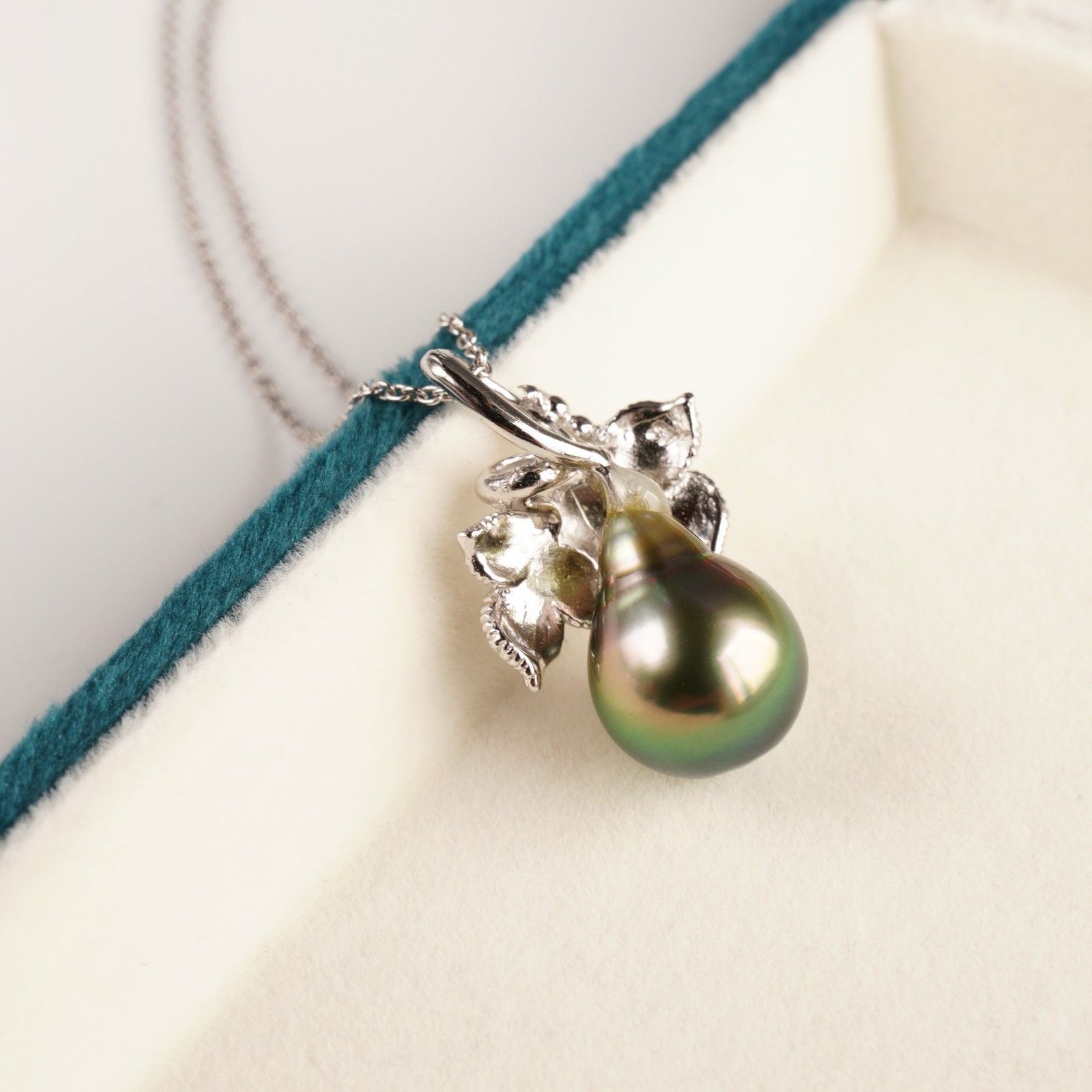 10.8mm Teardrop Peacock Green Tahitian Cultured Pearl Pendant Sterling Silver,1″