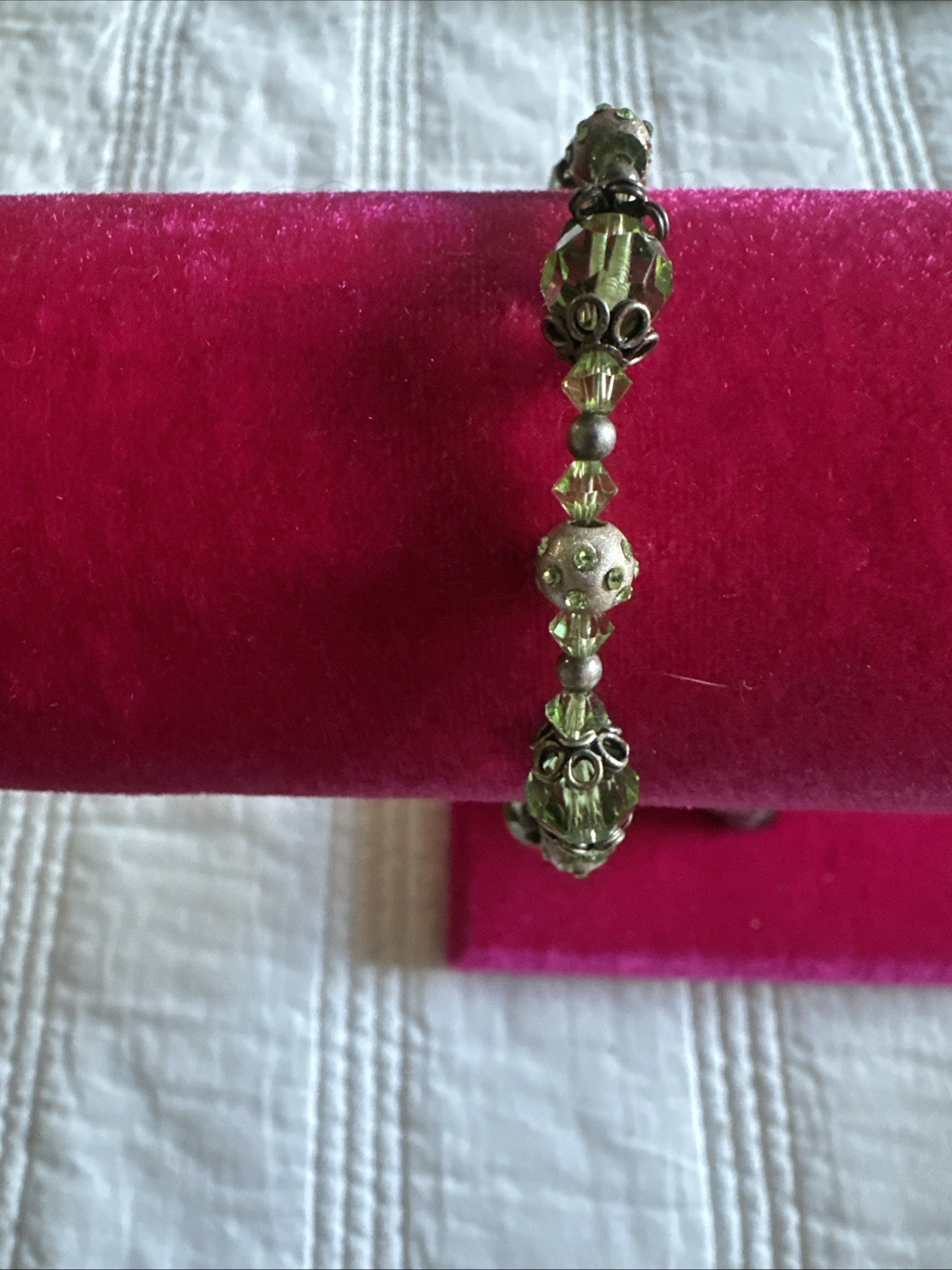 Made With Swarovski Crystal Peridot Green Bead Toggle Bracelet August Birthstone