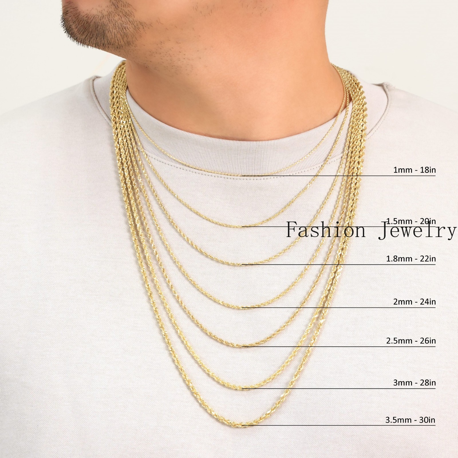 14K Yellow Gold 1mm-10mm Diamond Cut Rope Chain Necklace Mens Women 16″- 30″
