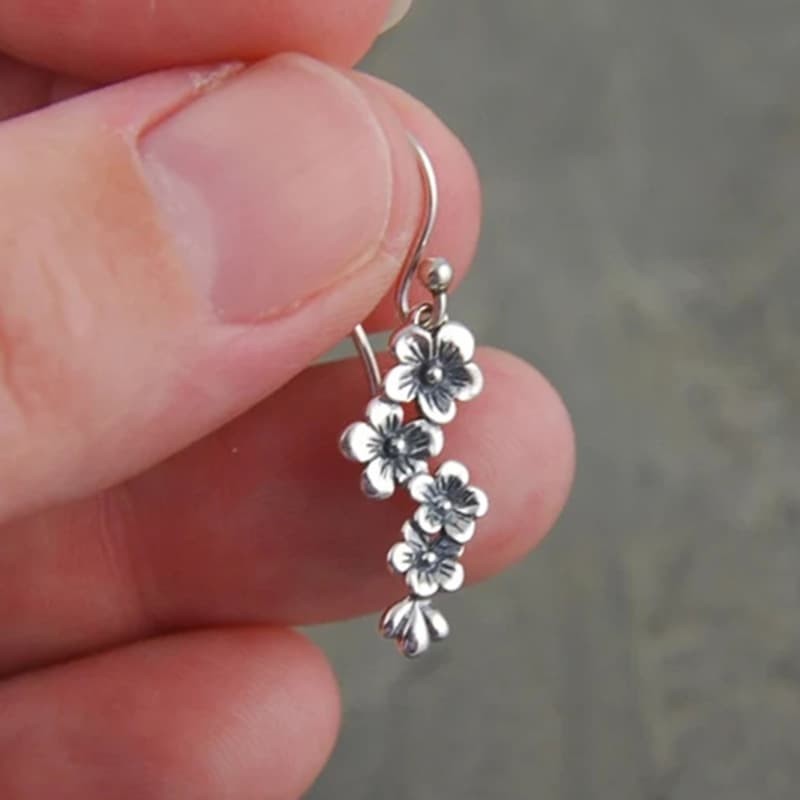 Flower Earrings Long Drop Ear hook with Blossom Design Friendship Jewelry Gift
