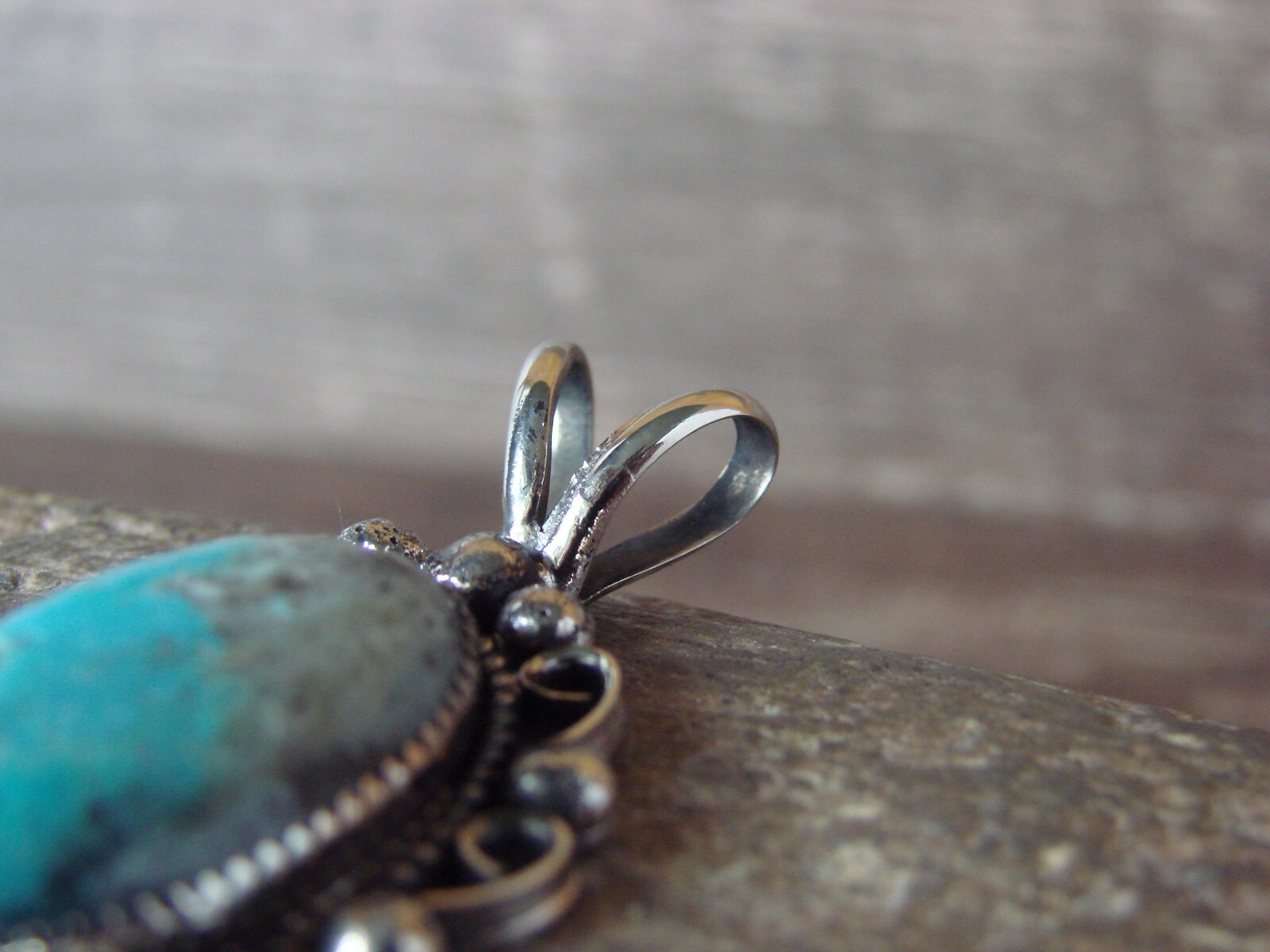 Navajo Indian Nickel Silver Turquoise Pendant Signed Jackie Cleveland