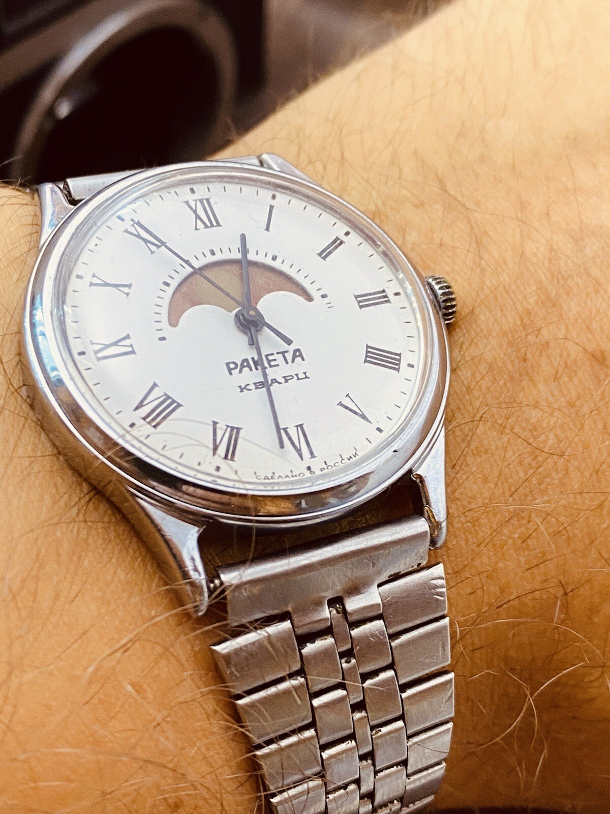 Watch Raketa 2359 Real Moon Phase Calendar watch vintage quartz mens #6458