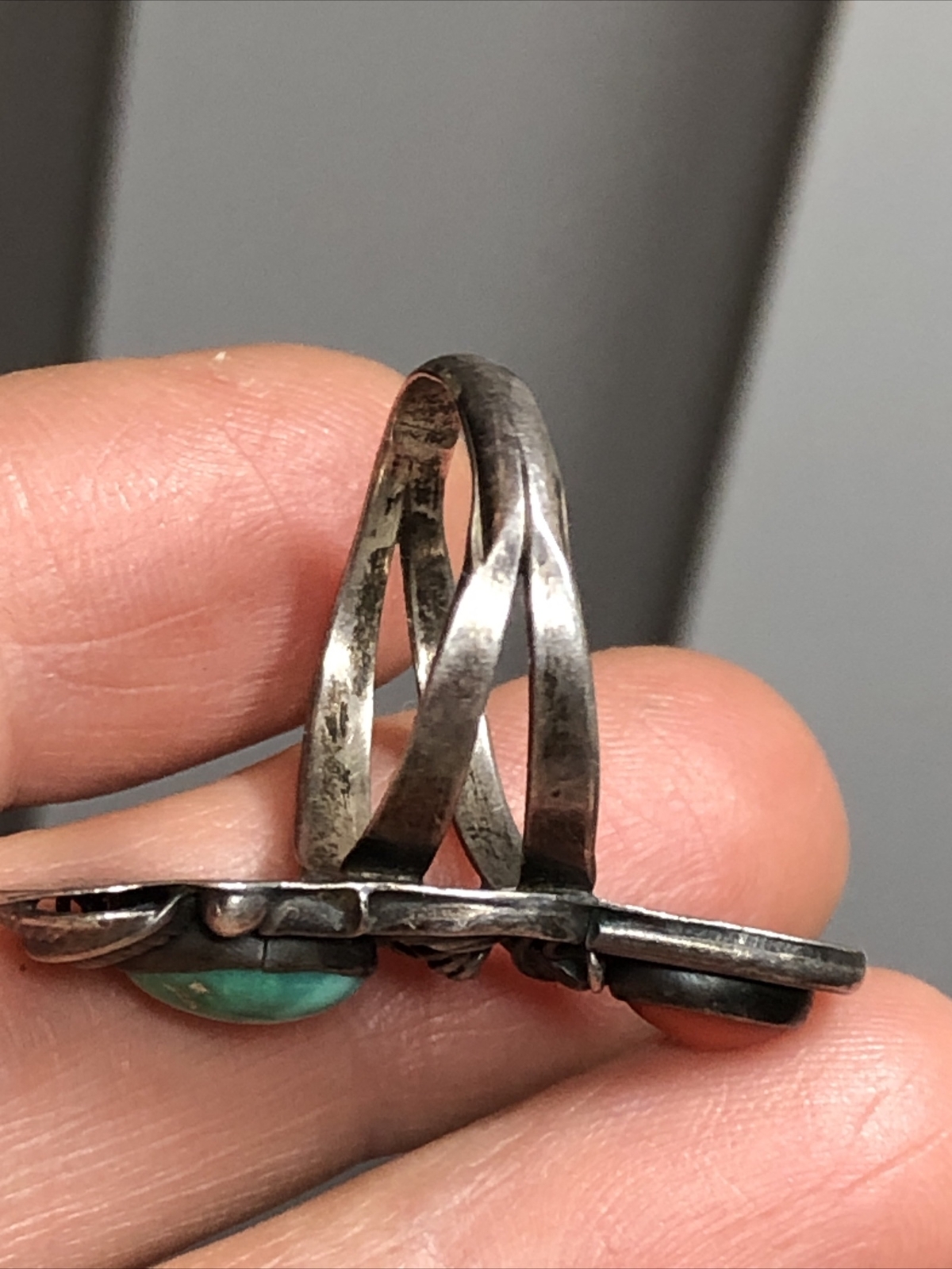 12. Roger Skeet 925 Sterling Native American Turquoise Coral Leaf Ring 8-8.25ss