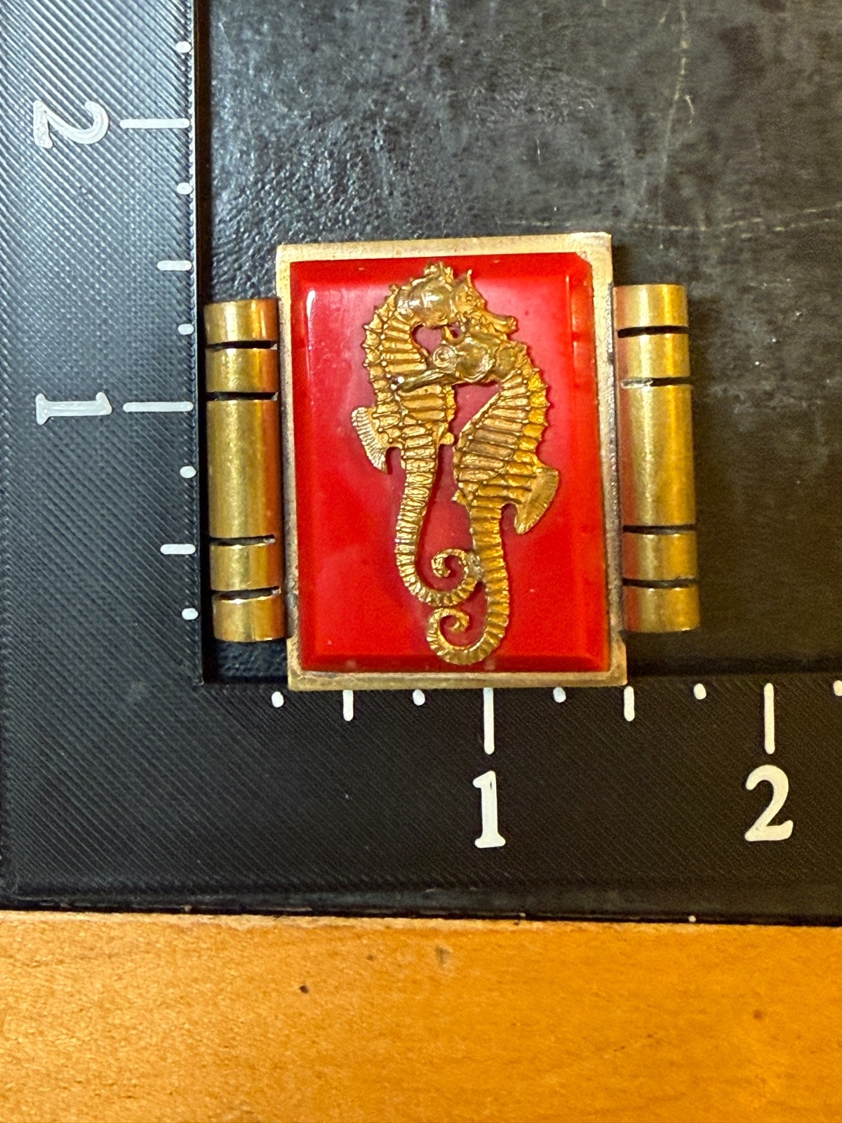 Vintage France Jean Painleve Seahorse Brooch French Bakelite 1930s Art Deco Red