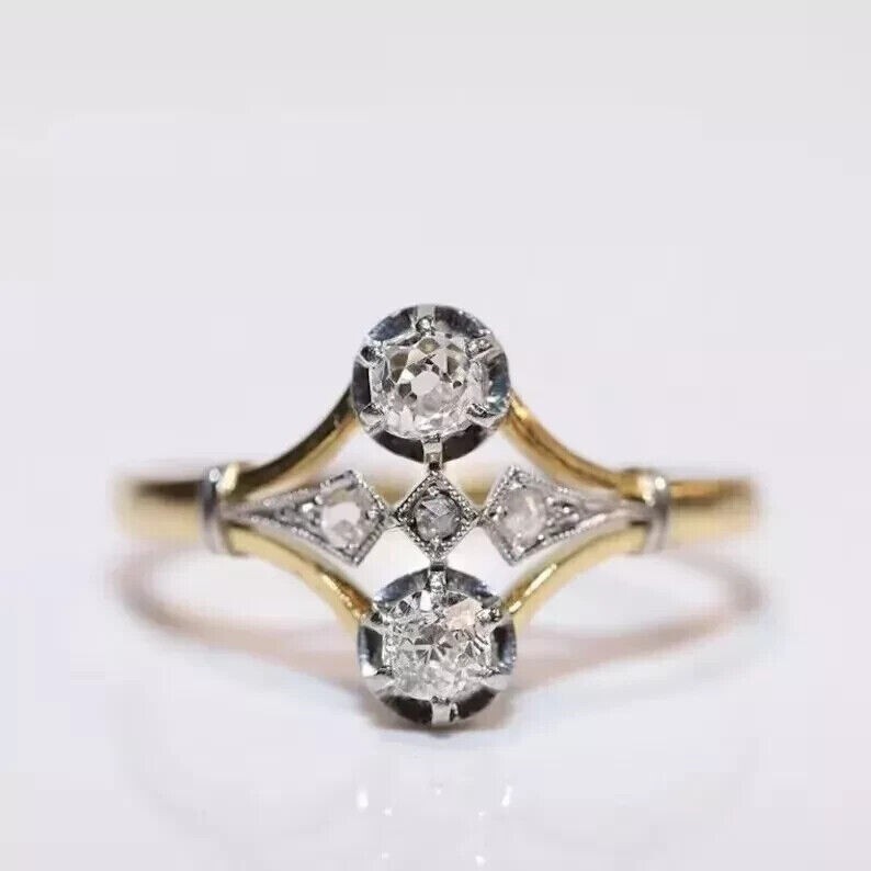 Vintage 1Ct Round Two Stone Diamond Engagement Ring 14K Yellow Gold Over Size 7