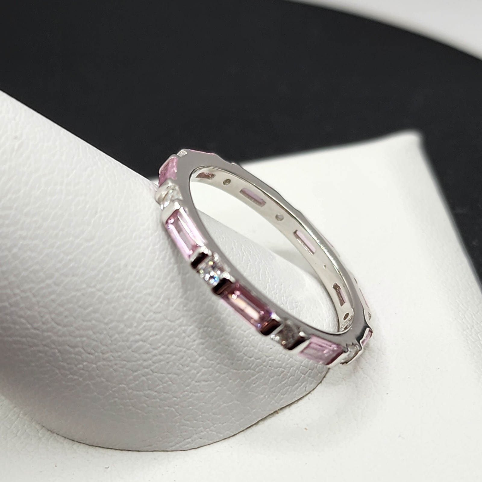 925 NEW Sterling Silver Band Pink & White CZs Eternity Band Size 6 2mm