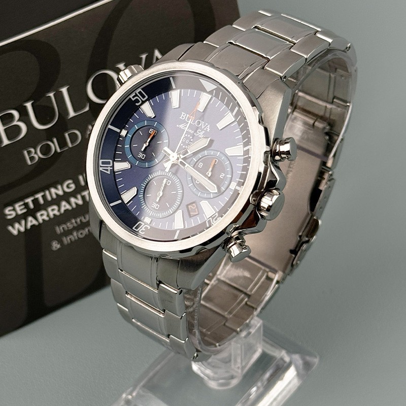 Bulova Marine Star 96B256 Blue Dial 6-Hand Chronograph Men’s Watch 43MM