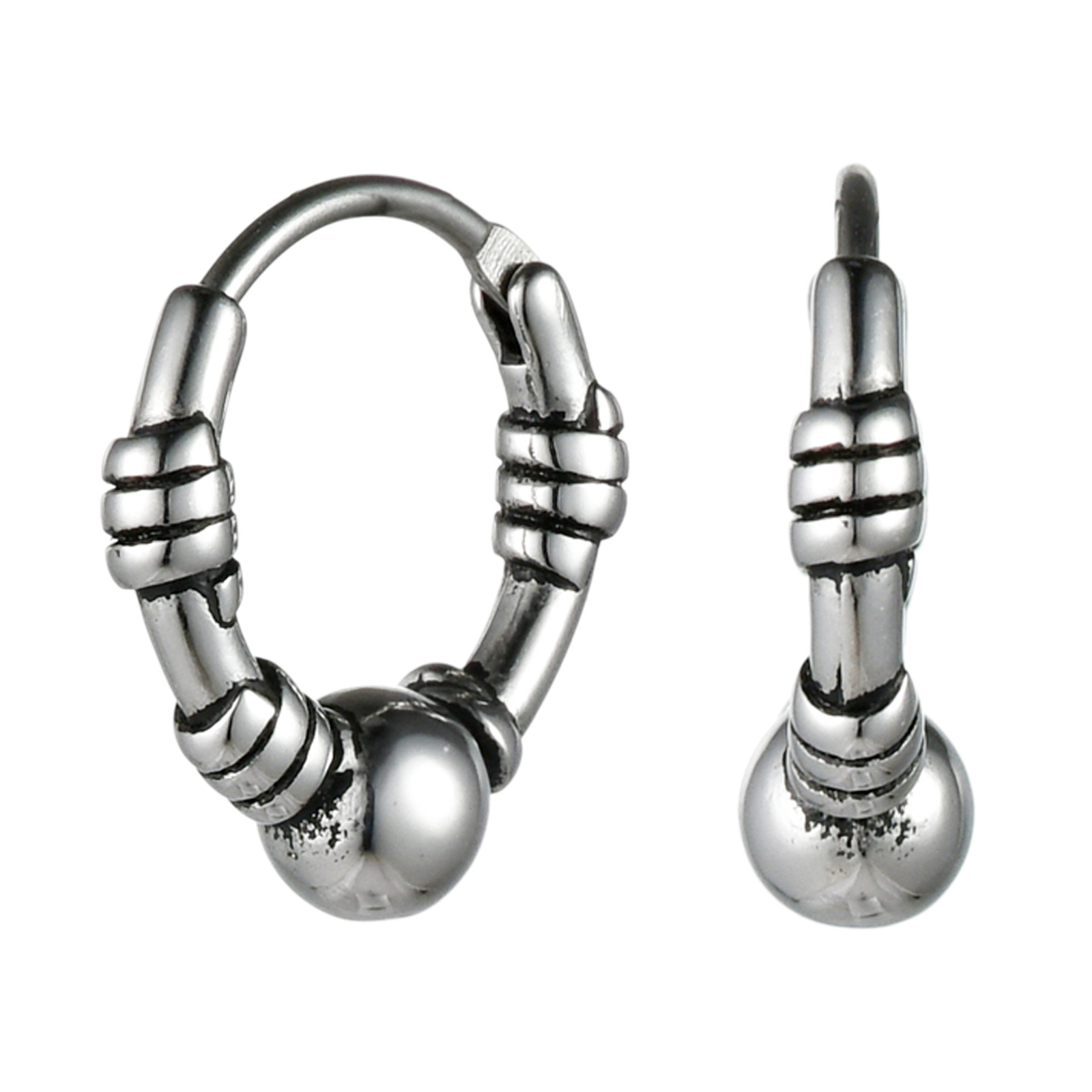 2pcs Mens Womens Punk Stainless Steel Retro Floral Endless Hoop Huggie Earrings