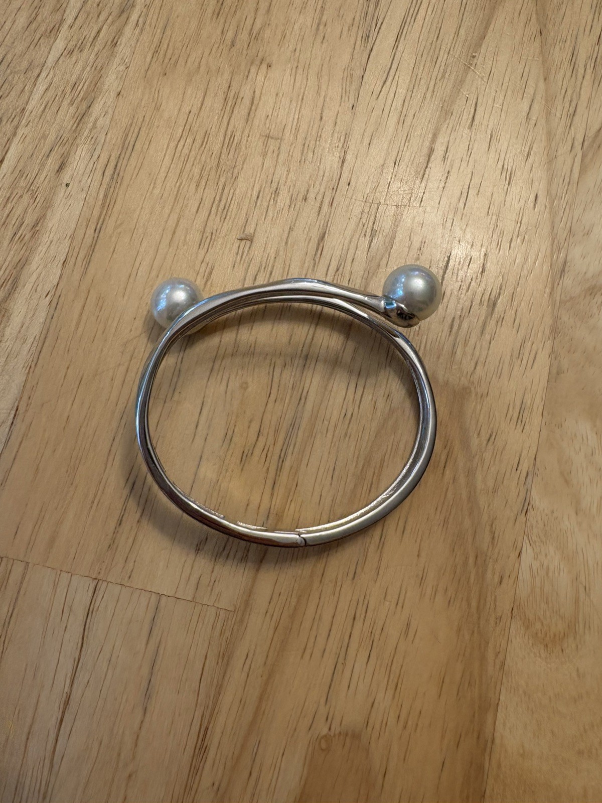 Majorica Sterling Silver Imitation Pearl Hinged Bypass Bangle Bracelet