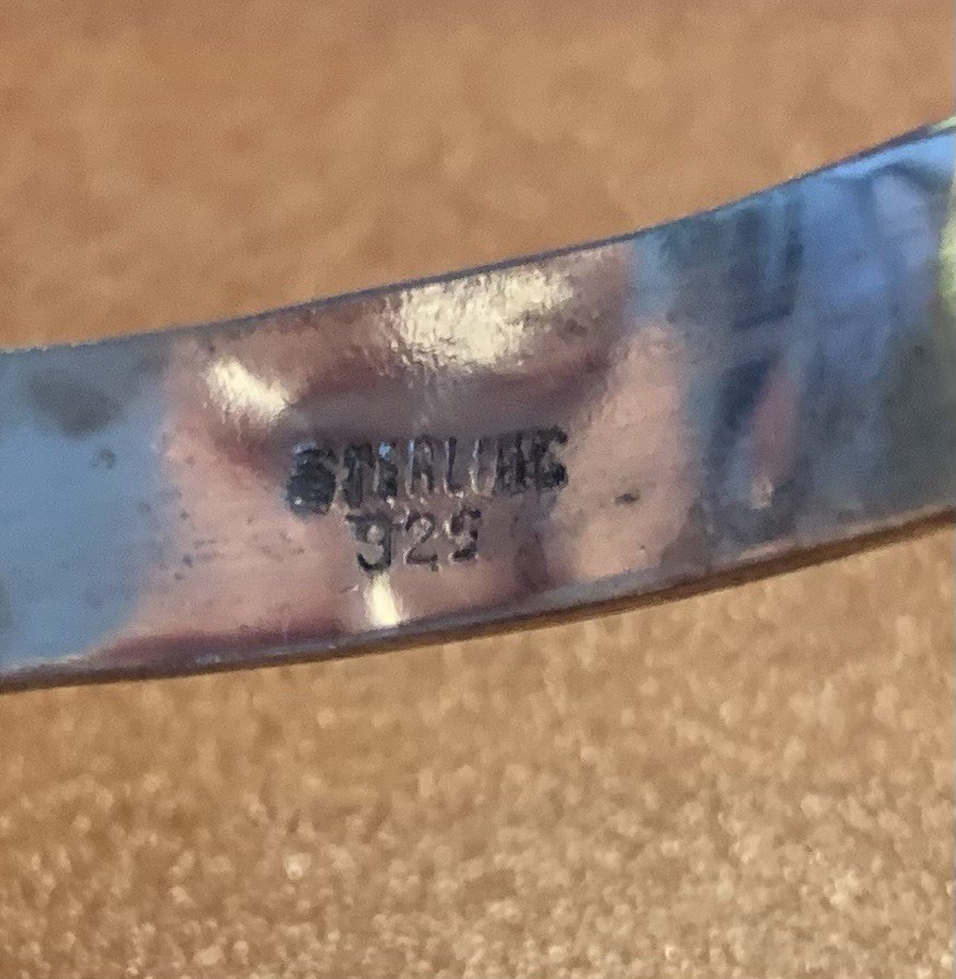 Sterling Silver 925 Egyptian Bangle Bracelet Taxco Mexico 18 Grams 2 3/4″ Diam.