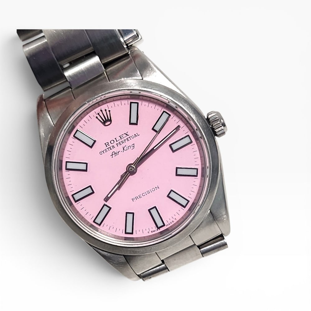 W/Papers 1993 Rolex Air King Precision 34mm Pink Dial Steel Watch 14000