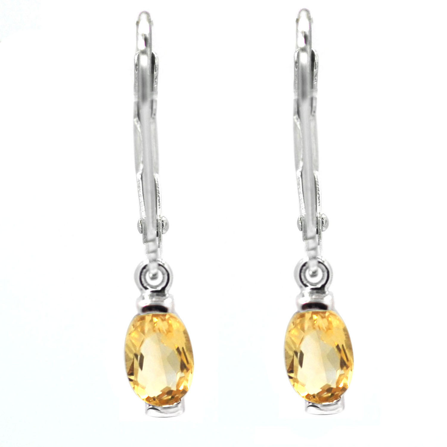 De Buman Sterling Silver 0.84ctw Oval Citrine Elegant Ladies Dangle Earrings