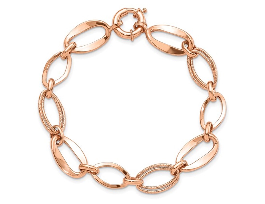 Ladies 10K Rose Gold Polished and Textured Link Bracelet (7.5 Inches)