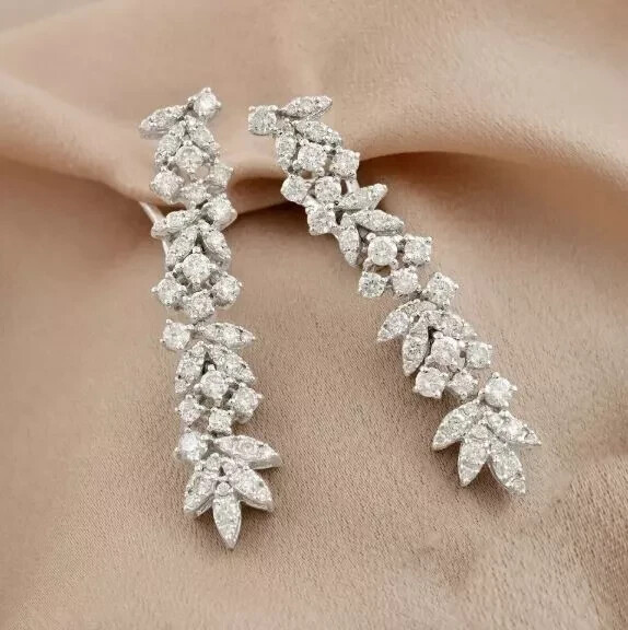 2Ct Lab Created Diamond Round Cut Drop & Dangle Earrings 14K White Gold Plated