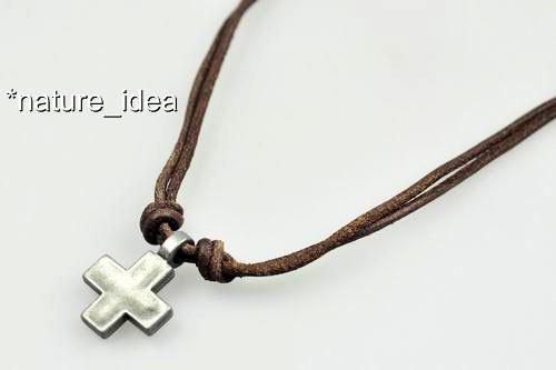 Cool Double 2mm Leather Surfer Beach Choker Necklace Cross Pendant Mens Unisex