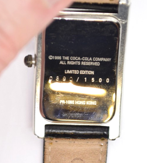 1996 Coca-Cola Watch Vintage Limited Edition 890/1500 Rectangle Black Leather