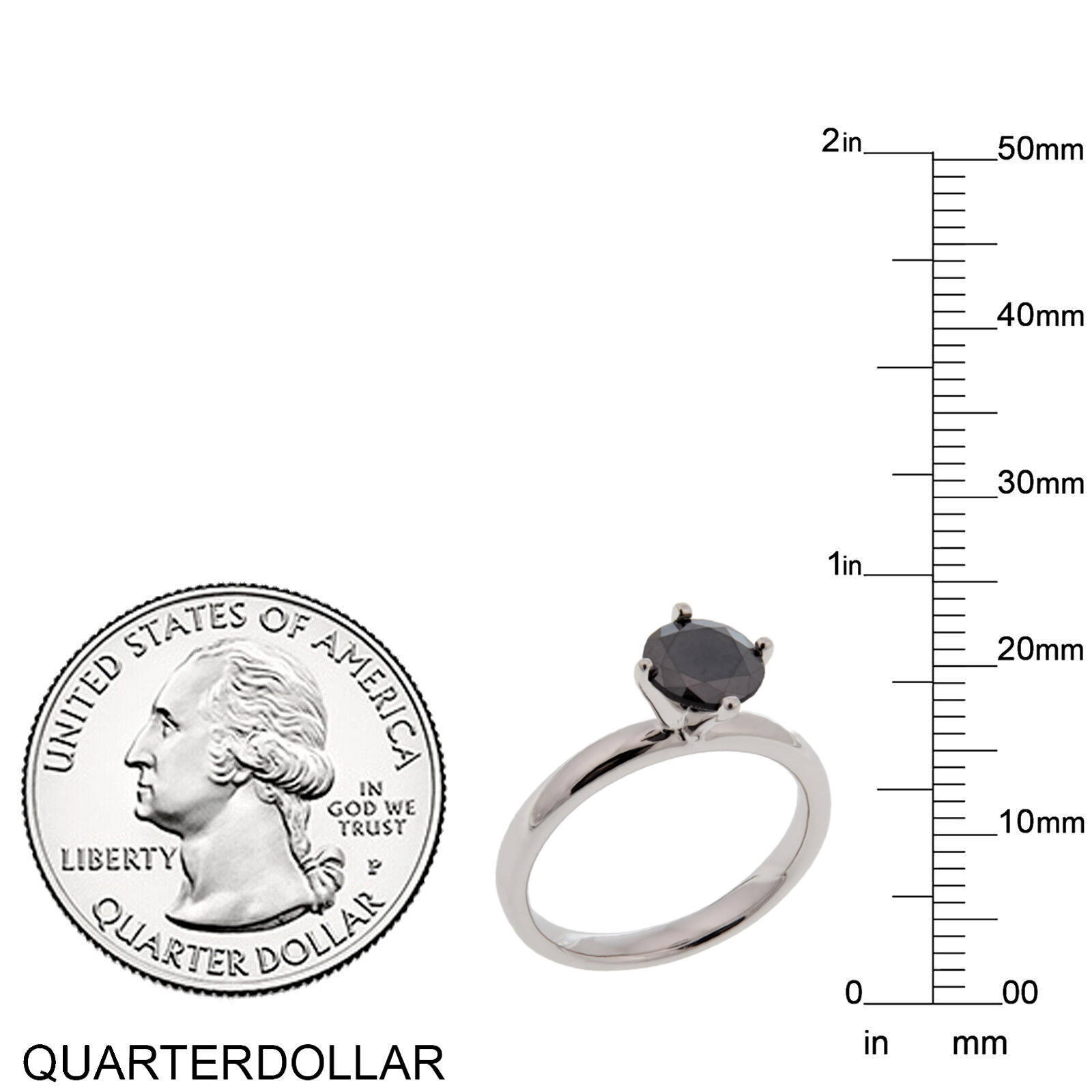 1ctw Natural Black Diamond Solitaire Ring in Sterling Silver Size 7, Womens New