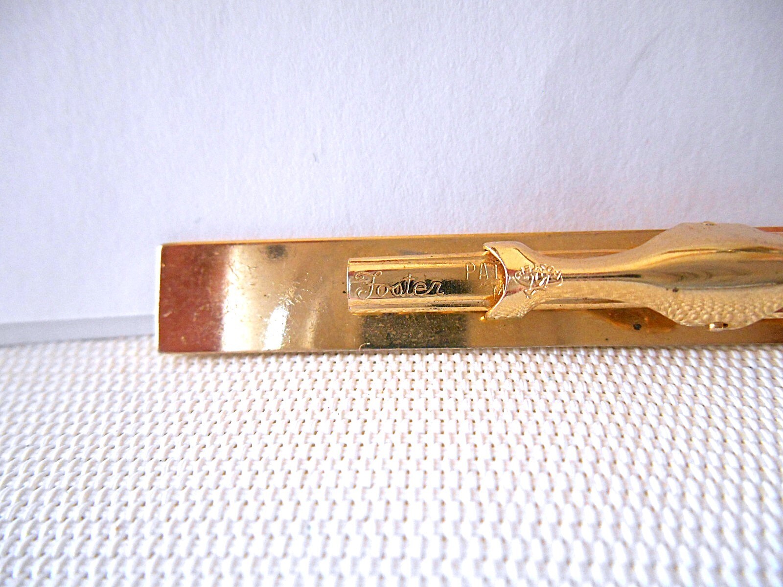Men’s FOSTER Goldtone & Black Etched Tie Clasp
