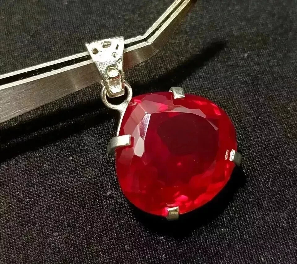 50 Ct+ Natural Burmese Heart RUBY 925 Solid Silver Pendant Certified Gemstone