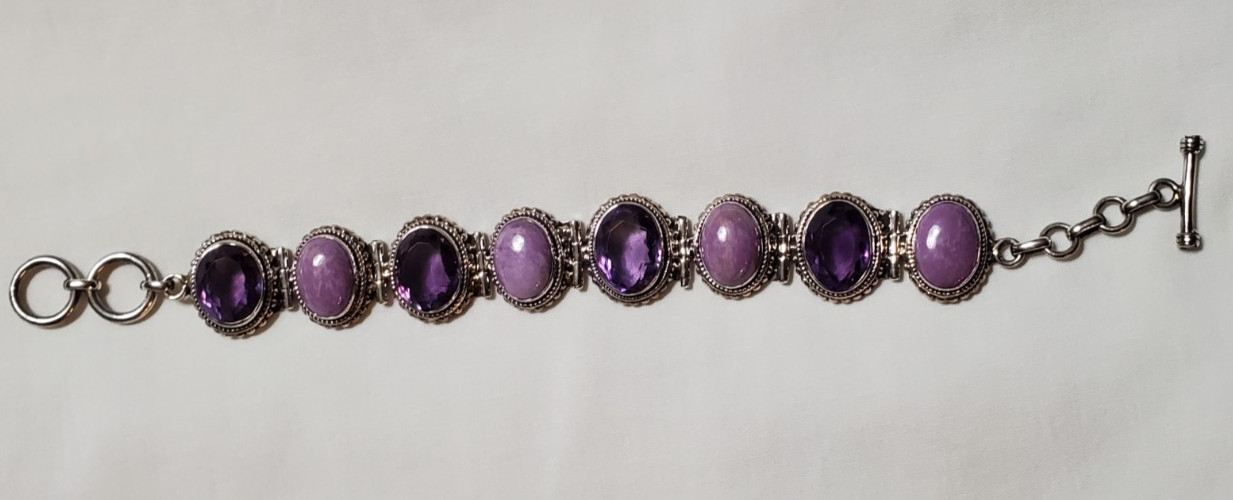 Sterling Silver Phosphosiderite & Amethyst Bracelet NOT Stamped