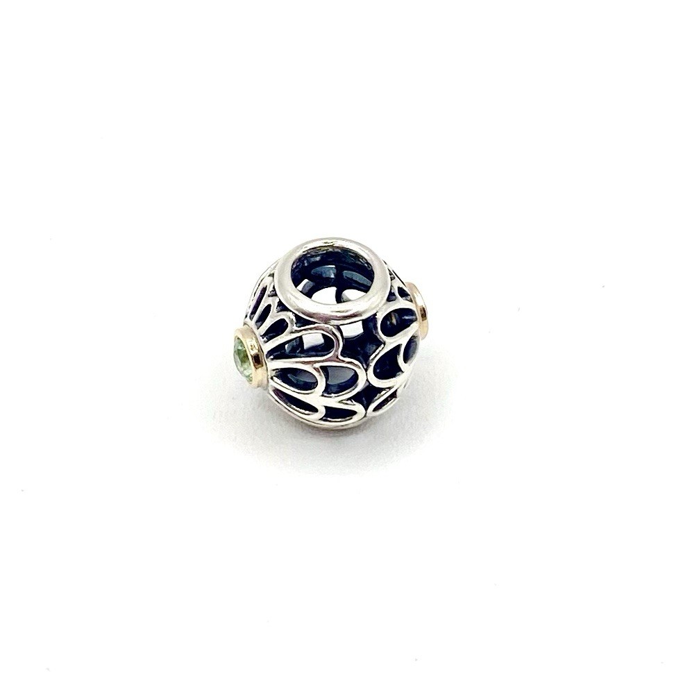 Pandora Charm 14K Gold 925 Sterling Silver Green Spinel Floral Vintage Allure
