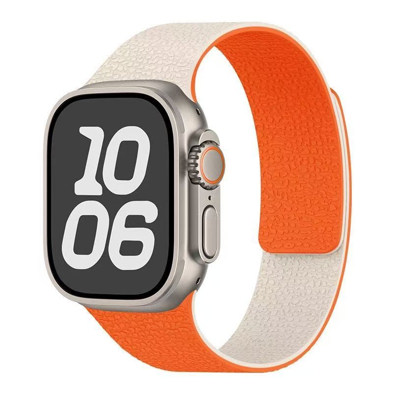 For Apple Watch-S1-11/Ultra/SE-Litchi Pattern Magnetic Silicone Strap