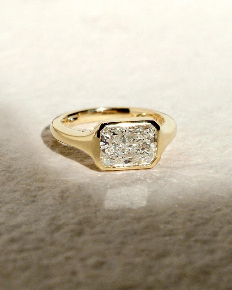3 CT Radiant F-VS1 Lab Grown Diamond Women Promise Gift Ring 14K Yellow Gold IGI