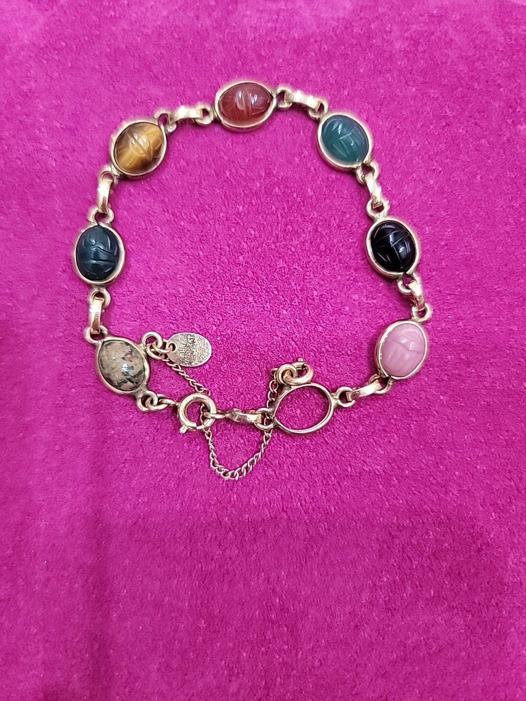 VTG BURT CASSELL 1/20 12k GF Gold Filled Multicolor Gemstone Bracelet /As Is