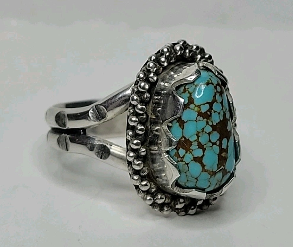 Number 8 Nevada Redweb Turquoise Sterling Silver Ring Size 8.25 Handmade