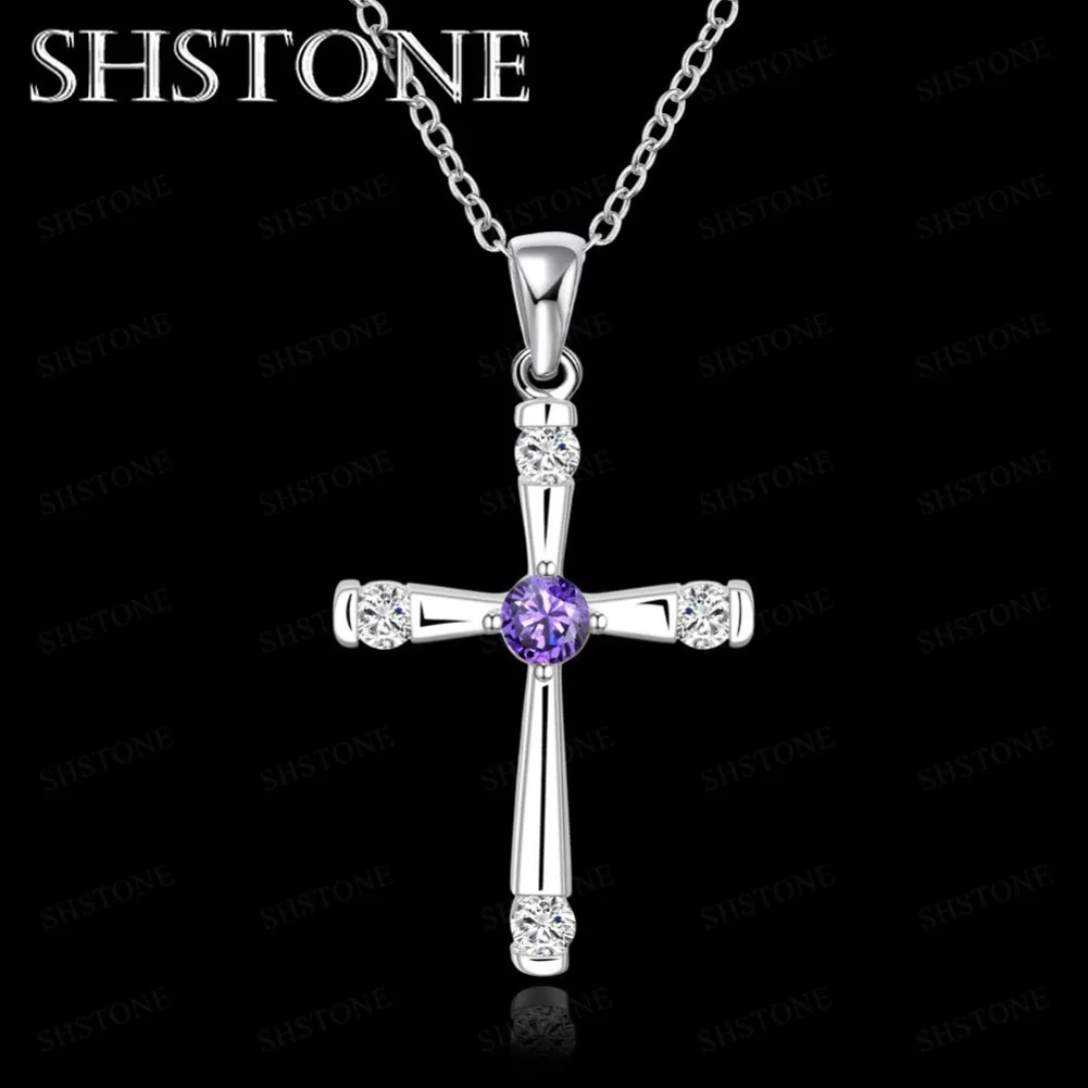 Classic charms 925 Sterling Silver cross Pendant Crystal Necklace Women Jewelry