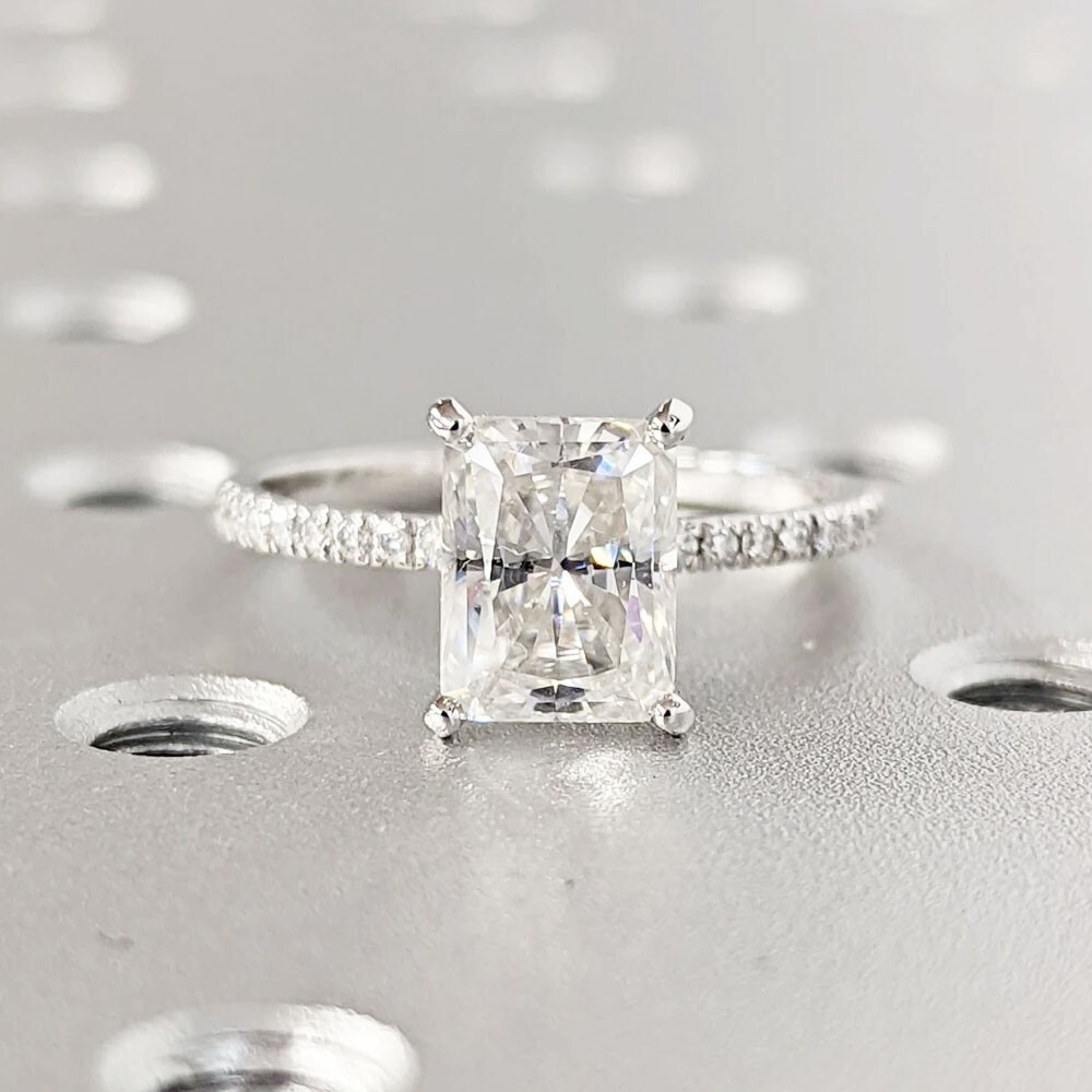 2.24 TCW Radiant Cut Moissanite Engagement Ring 14k White Gold Plated