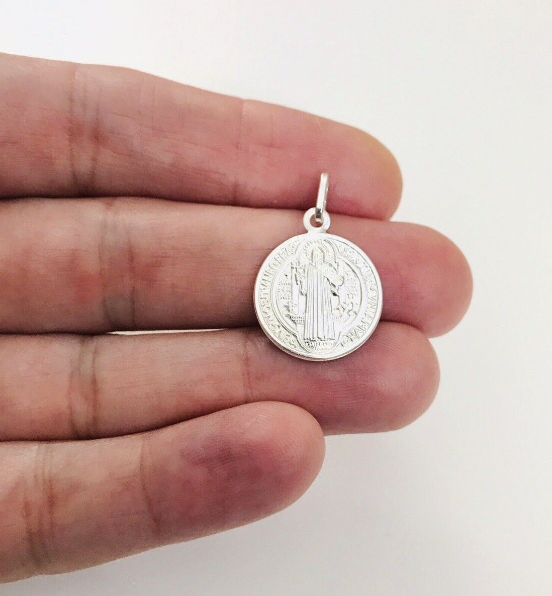 925 Silver Saint Benedict 18mm Pendant Or Necklace Good Luck ,Protection-P158