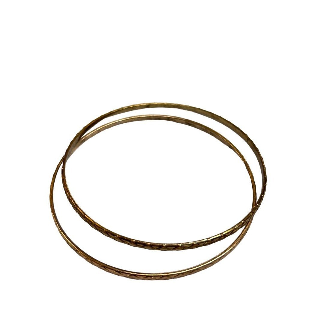 Set of 2 Goldtone Thin Bangle Bracelets Diamond Shape Pattern