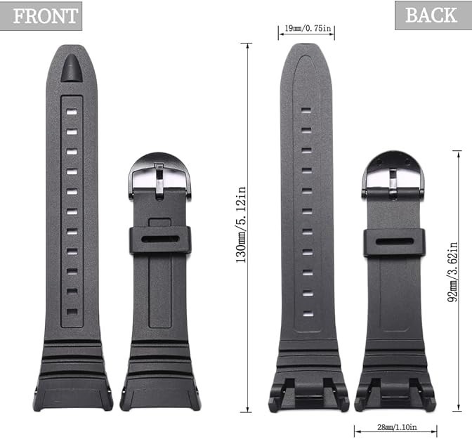 Resin Replacement Watch Band Compatible with Casio W-96H Mens Black Resin Strap