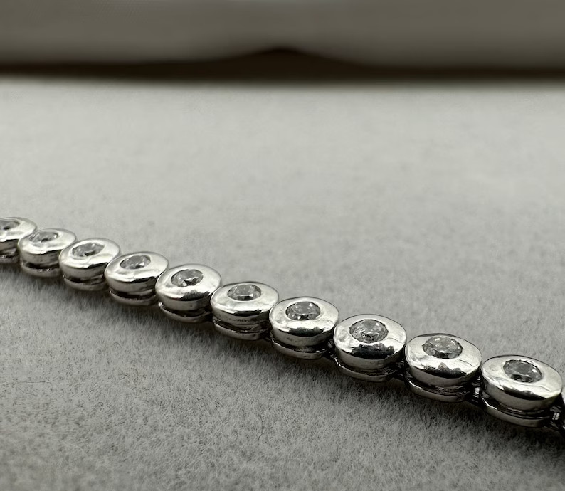Antique Vintage Art Deco Tennis Bracelet 925 Sterling Silver Lab Created Diamond