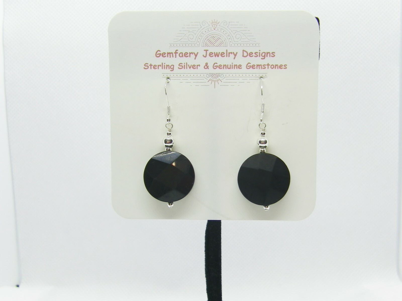 Sterling Silver Faceted Russian SHUNGITE Earrings #2137…Handmade USA