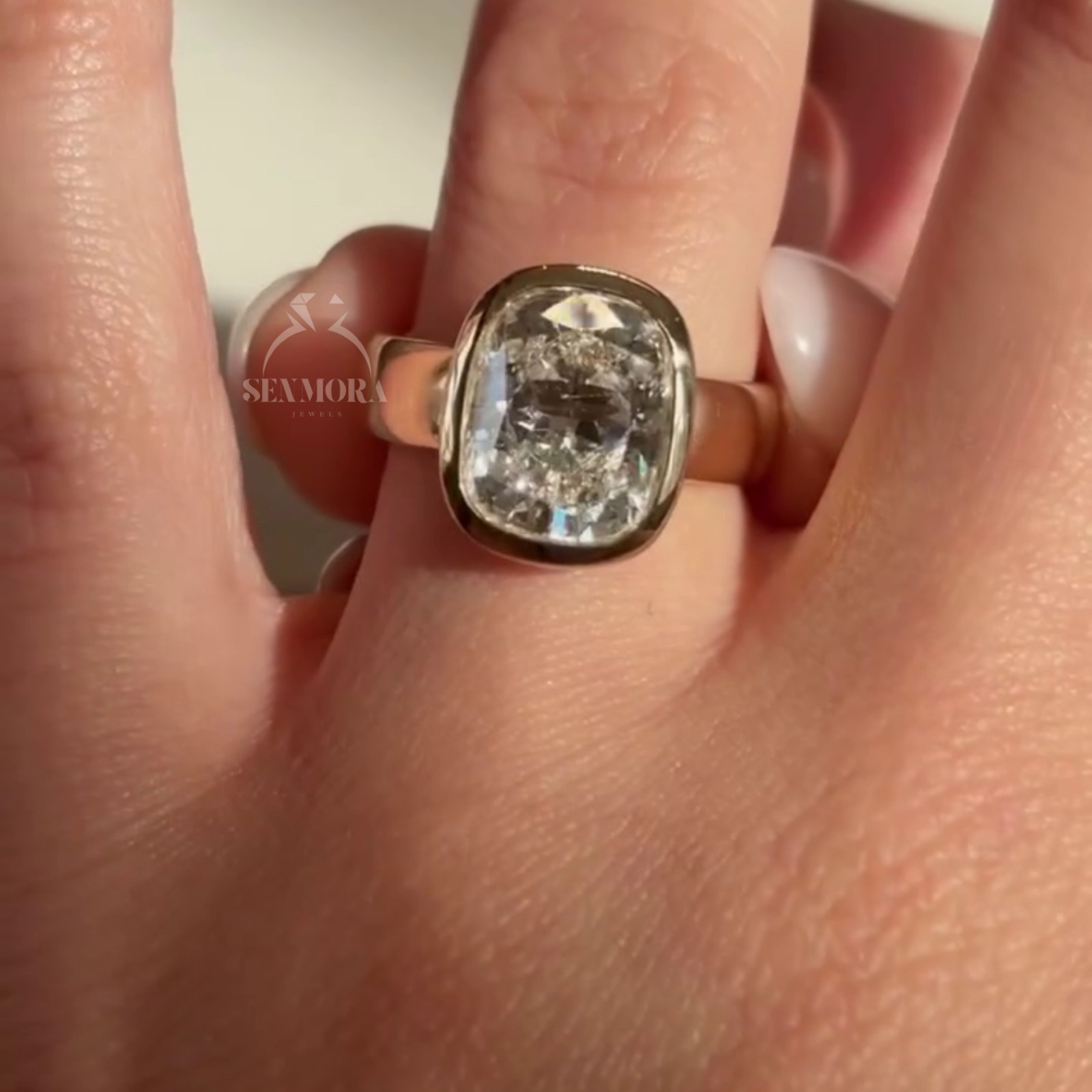 4 CT Elongated Cushion Cut Moissanite Wide Band Chunky 14 Yellow gold plated