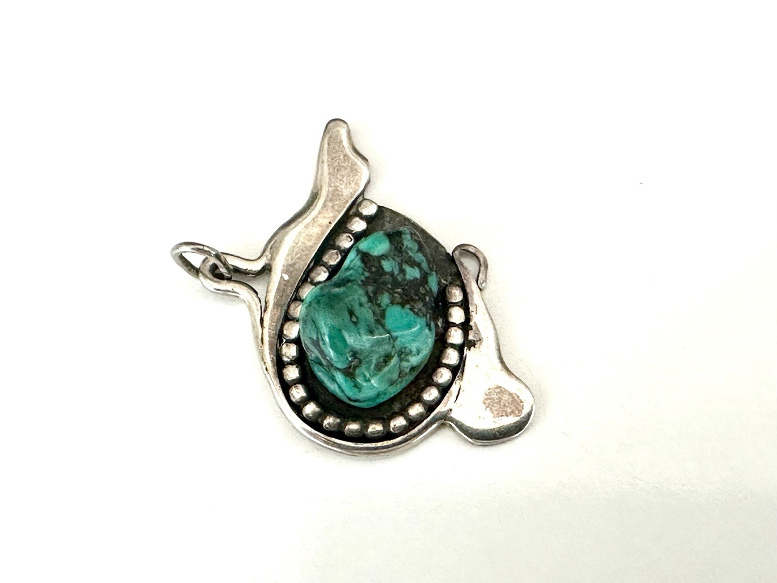 Sterling Silver 925 Abstract Turquoise Vintage Modernist Retro Pendant Handmade