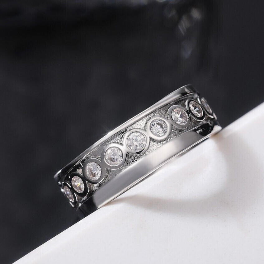 Fancy Bezel Band Future Wife Ring 4 Ct CZ Pretty Wedding Ring Silver Plated