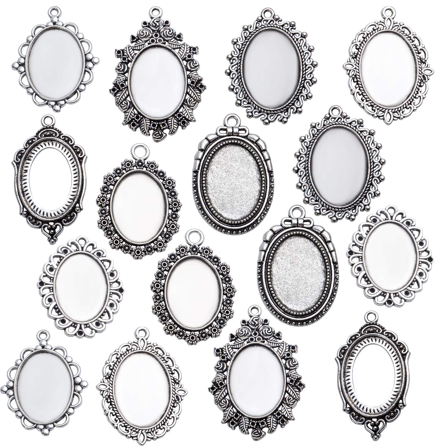 16 Pieces Bezel Pendant Trays, 18x25mm Oval Trays 18x25mm, Silver