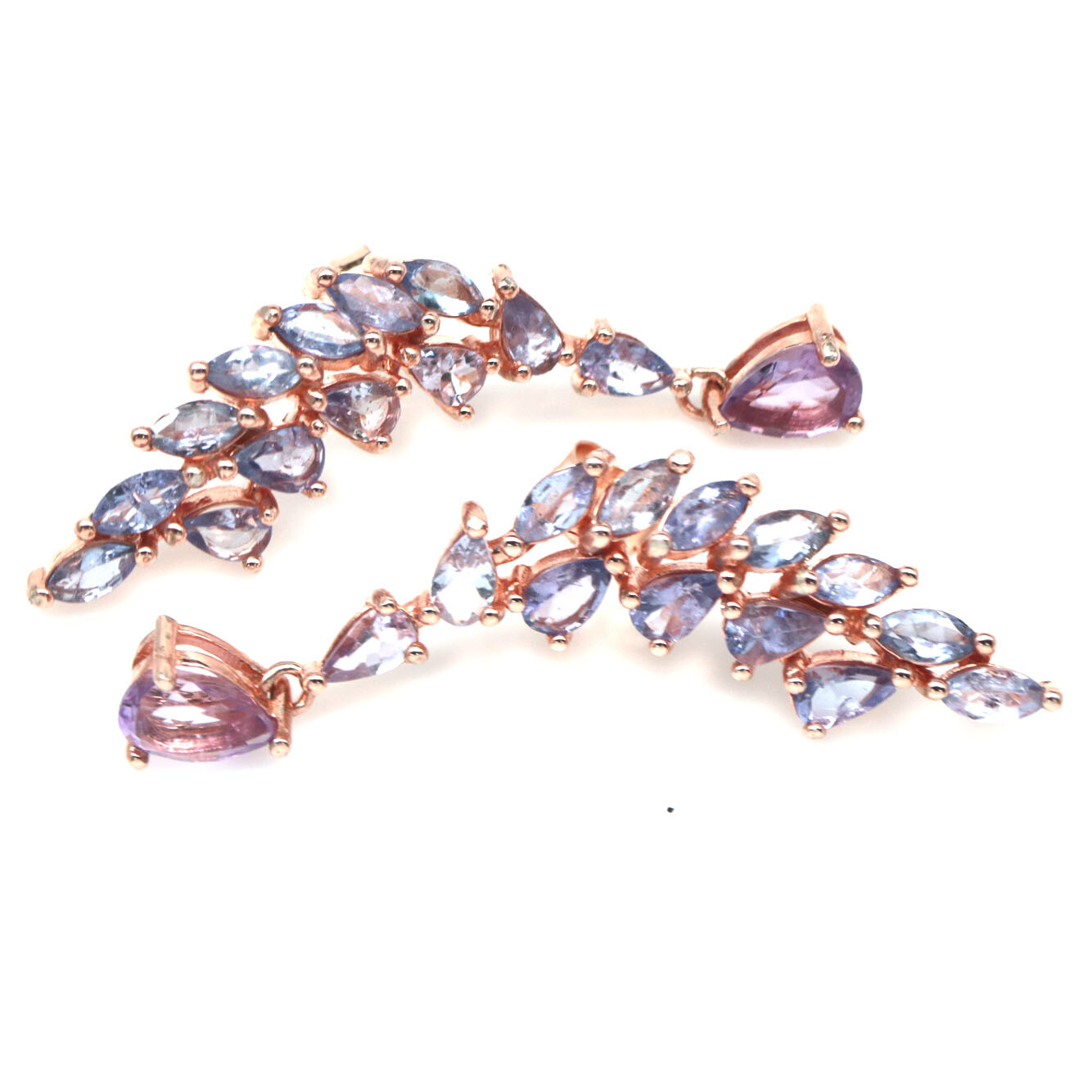 925 Streling Silver 5 x 7 mm. Purple Amethyst & Blue Tanzanite Earrings