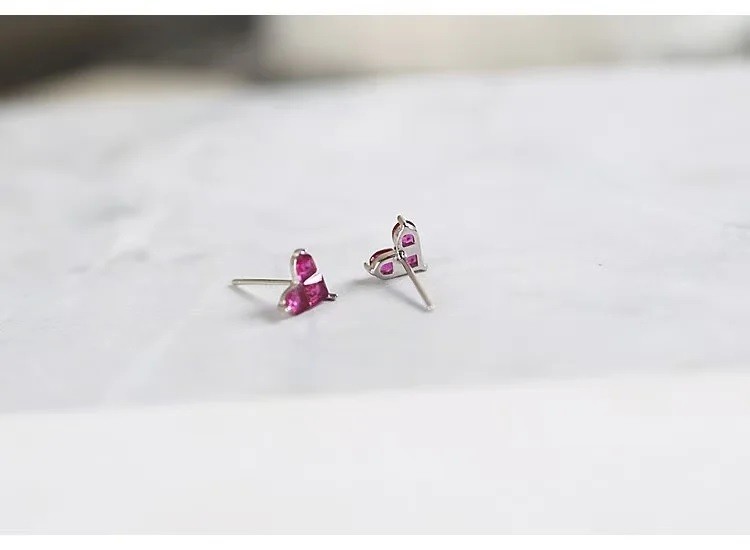 Natural Ruby Heart Stud Earrings 925 Sterling Silver Women Gemstone Jewelry Gift