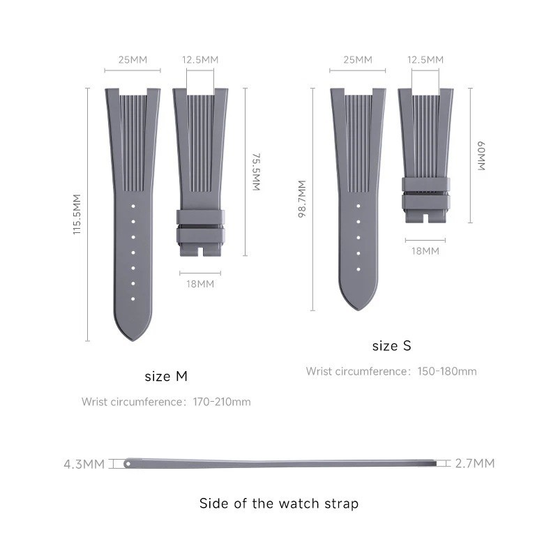 25mm Short FKM Rubber Strap Band Fits Patek Philippe Nautilus Series Watches