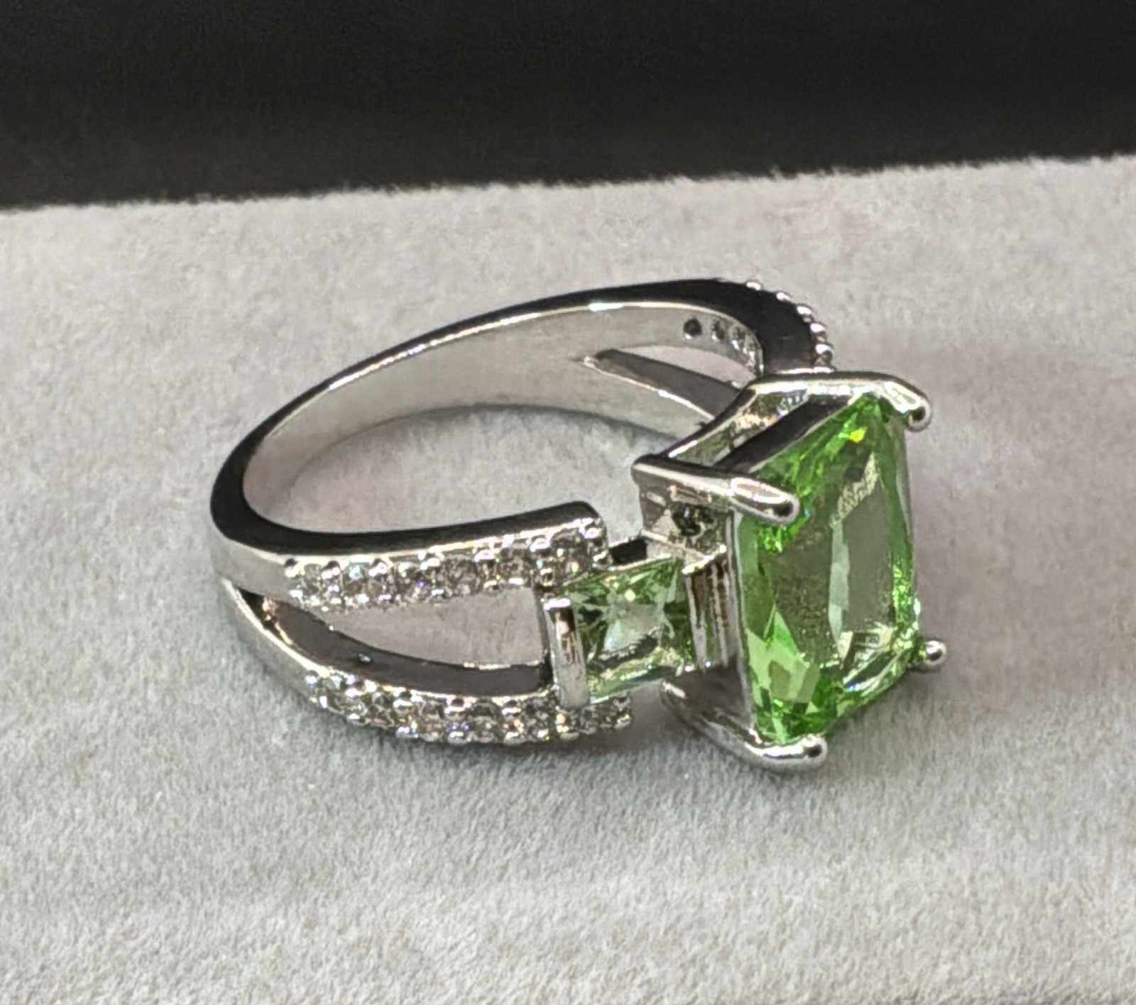 PERIDOT RING – 10X8mm Or 3.0ctw – Peridot & White Accents – .925 Sterling Silver