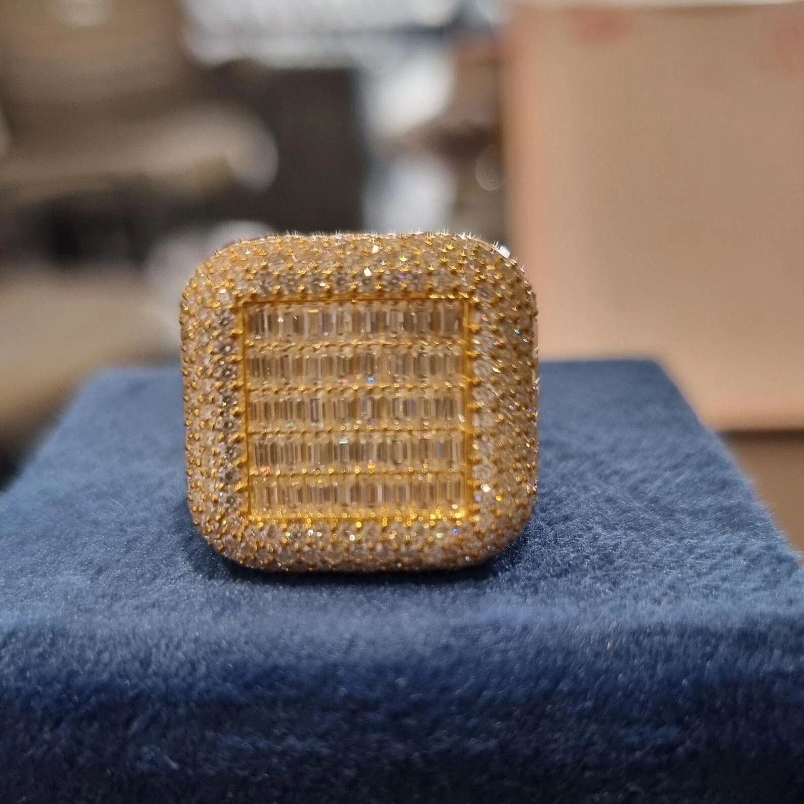 8TCW Lab Created Baguette Cut Diamond 14k Yellow Gold Plated Men’s Custom Ring