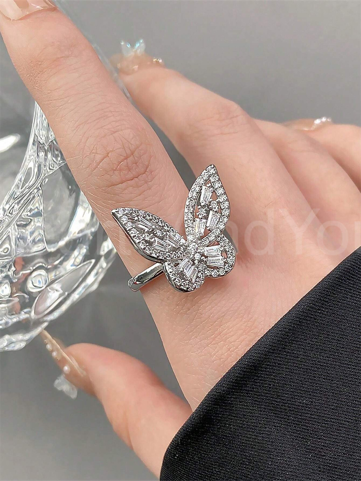 4ct Baguette Cut Simulated Diamond Butterfly Cocktail Ring 14K White Gold Plated
