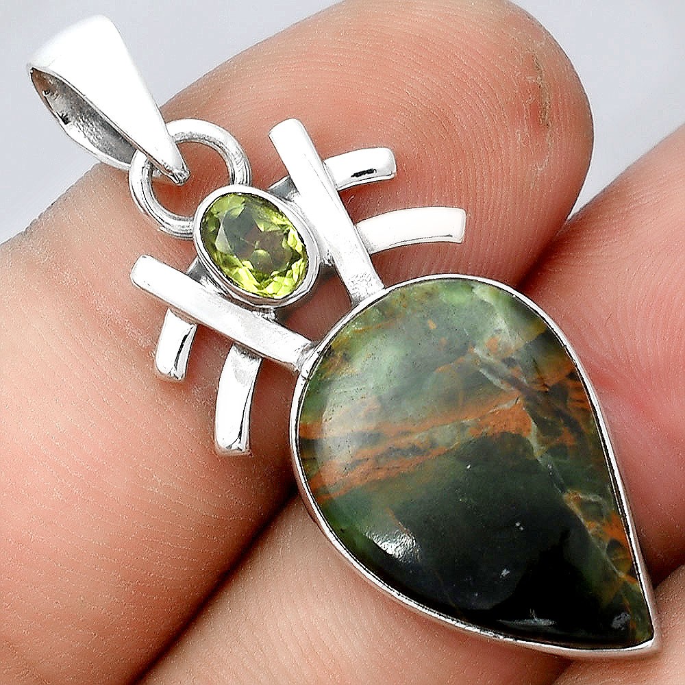 Turkish Rainforest Chrysocolla and Peridot 925 Silver Pendant Jewelry P-1046
